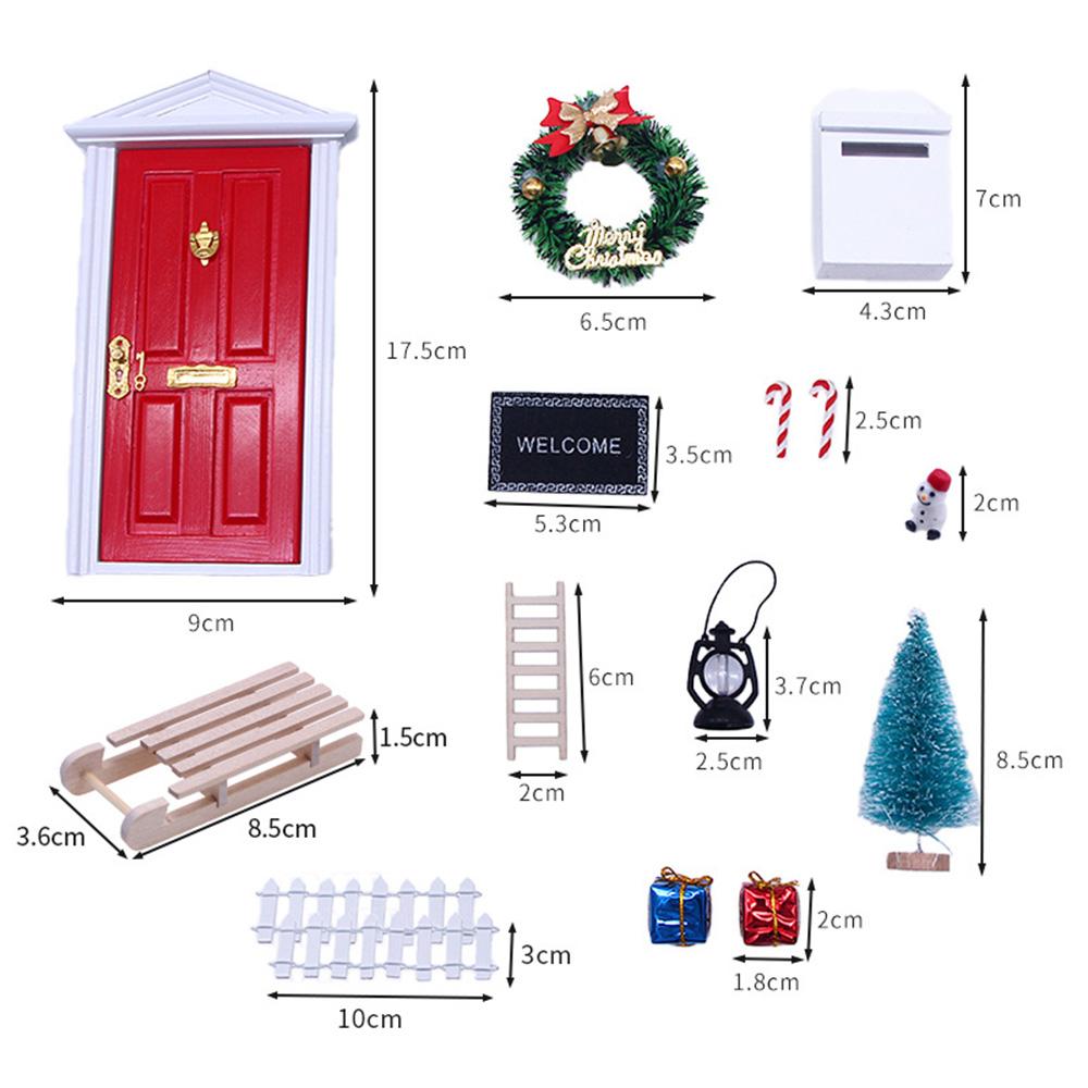 Дверь рождественского эльфа, 2025 Новый набор деревянных фей в виде рождественского эльфа Мини-деревянная крошечная дверь, рождественские мини-аксессуары Деревянная дверь Мебель для кукольного домика DIY Craft