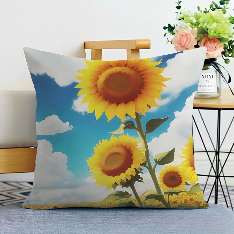 Sunflower Print Decorative Pillowcase Bedroom Living Room Square Cushion Pillowcase