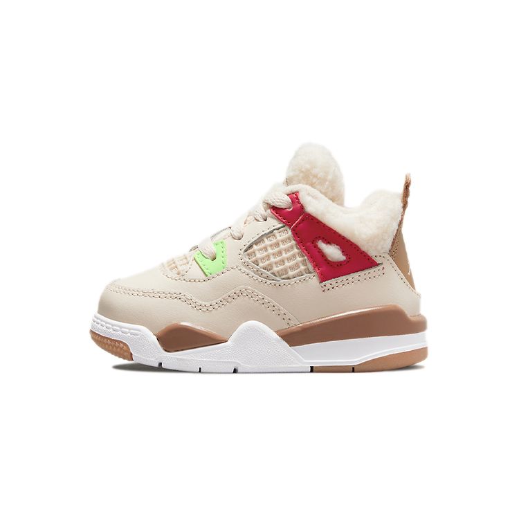 Детские кроссовки Air Jordan 4 Retro TD Wild Things кремового цвета с парусом, университетский красный DH0571-264
