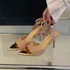 Luxury Lace Embroidery Ankle Strap Buckle Women Gladiator Sandals Elegant Thin High Heels Summer Fashion Party Wedding Shoes