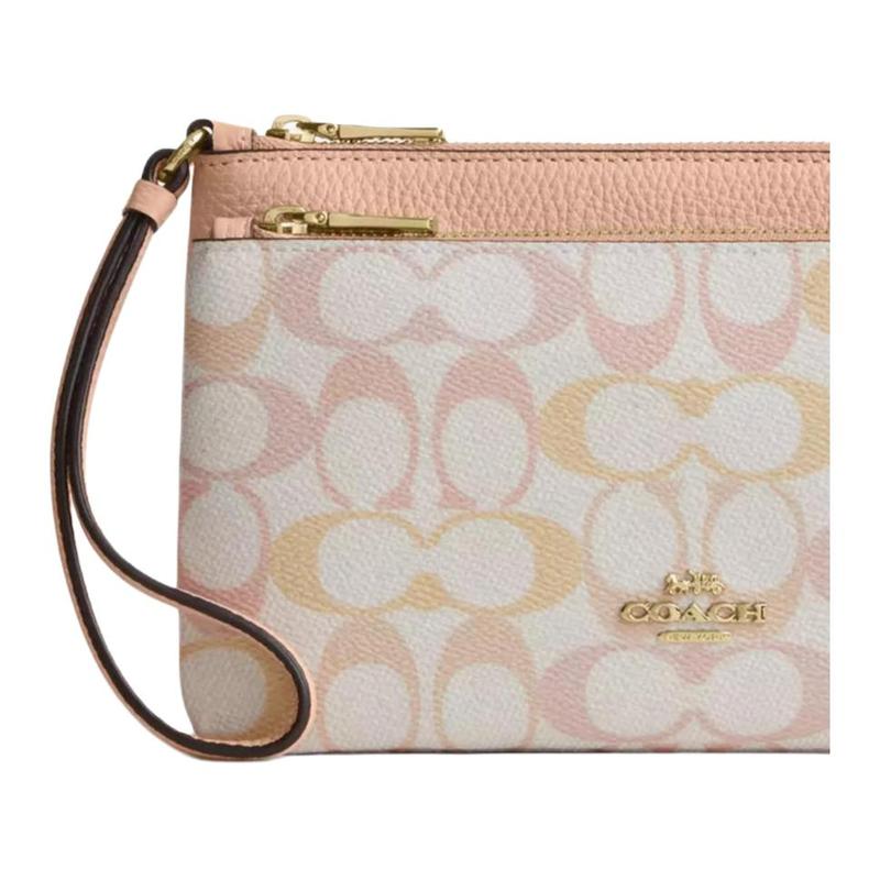Coach Кошелек на двойной молнии 20 Двойная молния Покрытие из холста и фактурная кожа Клатч Маленький Женский Золотой и Розовое золото и розовый