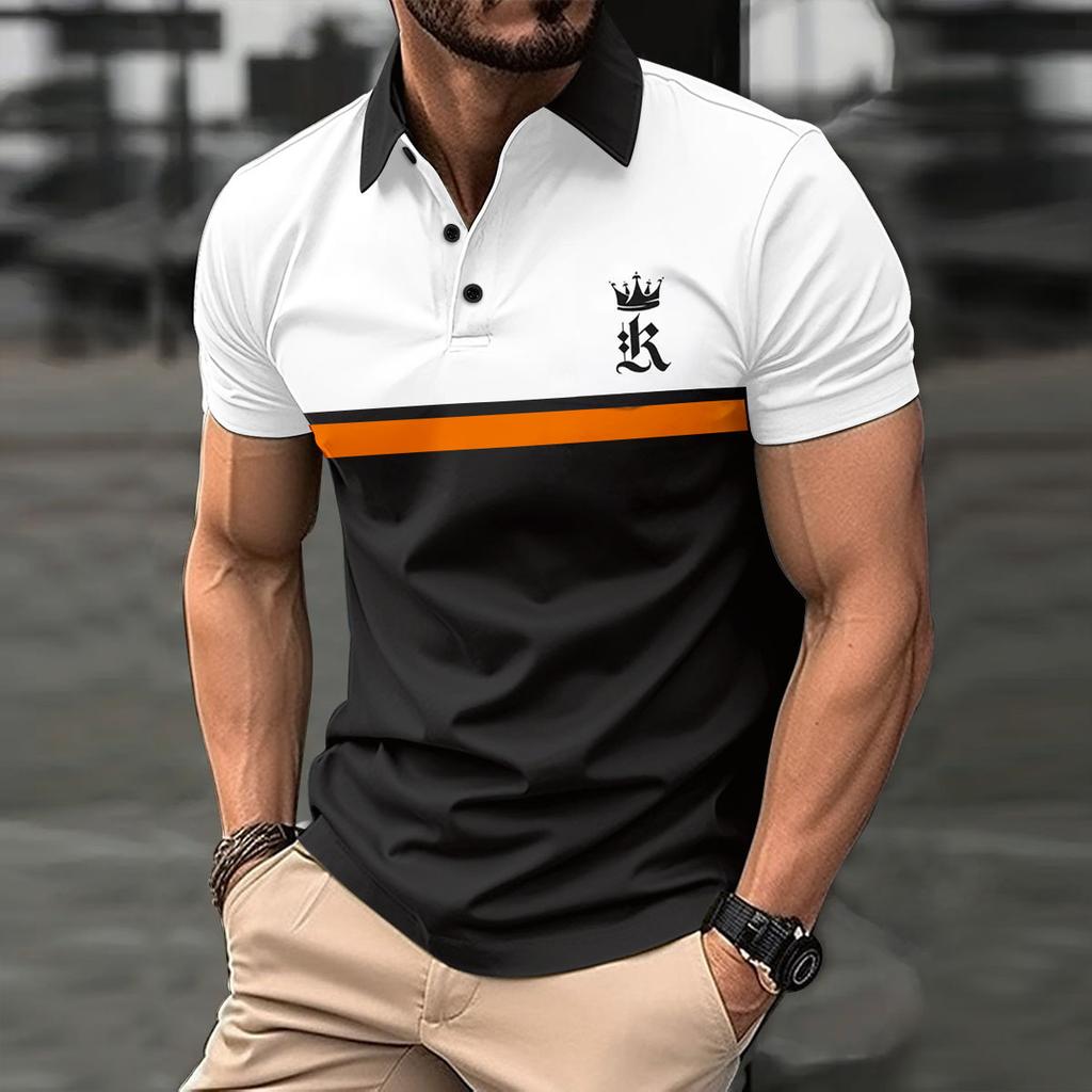 Printed Short Sleeved Shirt Men's Casual Lapel Polo Shirt