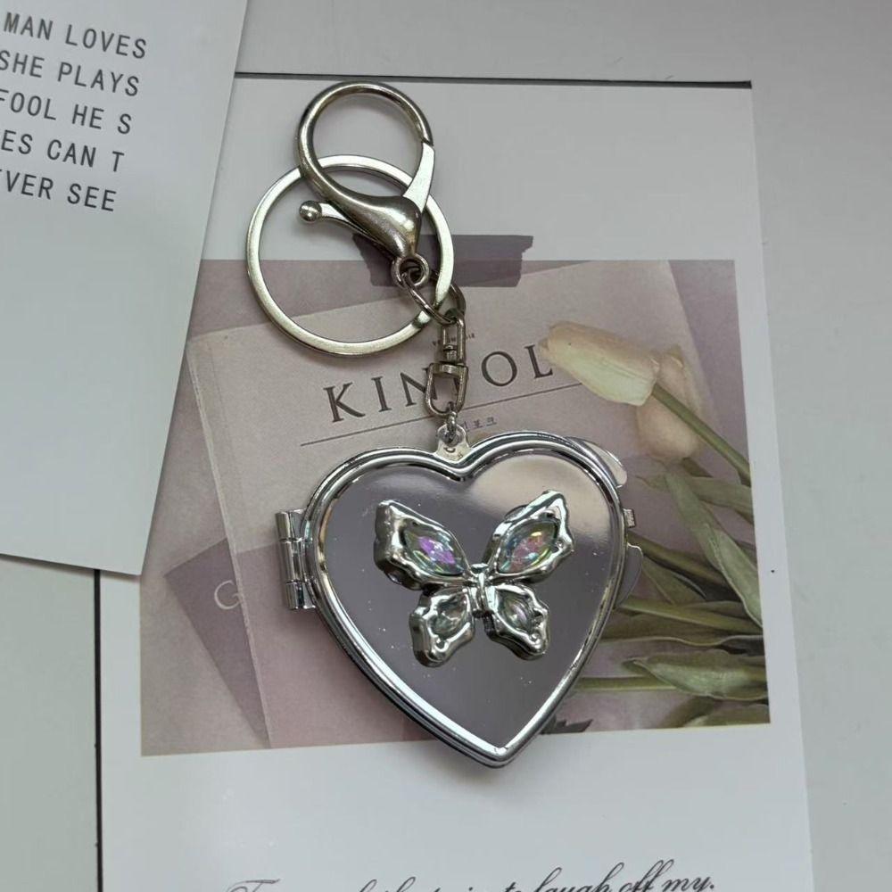 Сумка в форме сердца, подвесной брелок, двустороннее зеркало, косметическое зеркальце, брелок для ключей, милый аксессуар