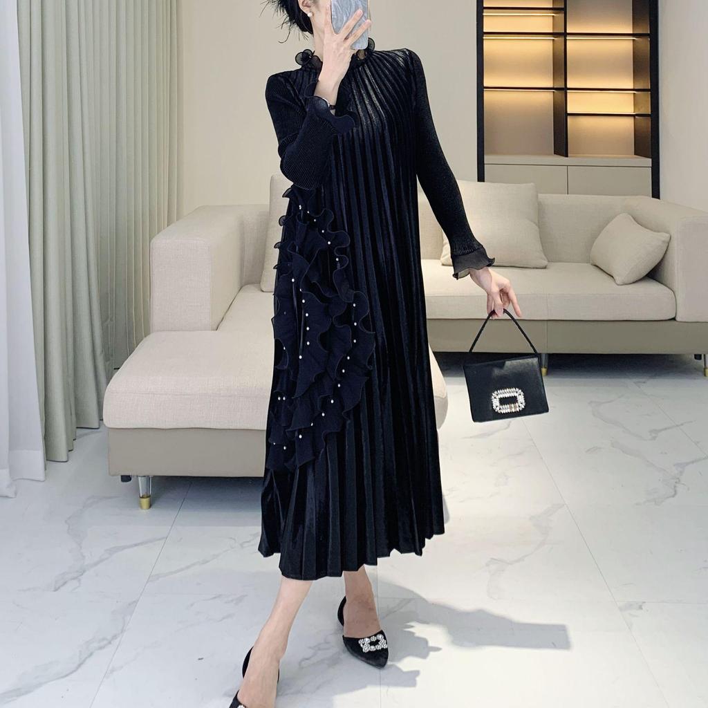 Элегантное бархатное платье большого размера высокого класса с обильной вышивкой и бисером