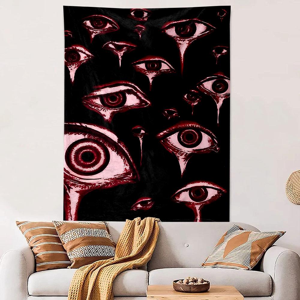 Gothic Wall Tapestry Red Dripping Eyes Dark Horror Anime Pattern for Bedroom Man Cave Wall Decor Gift