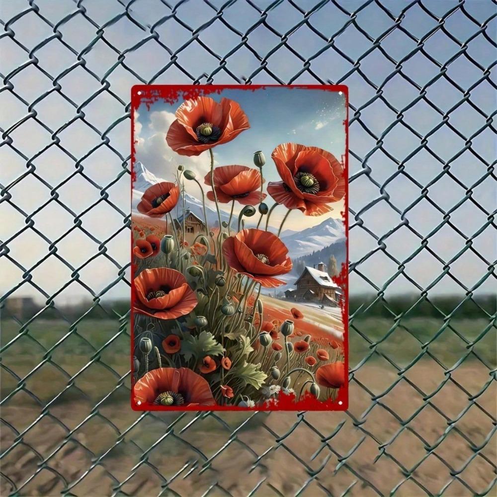 1 шт. Винтажное металлическое настенное искусство в форме сердца, Ржавый железный знак с красным и белым маком, Цветочный декор 8x12 дюймов для дома, кафе, офиса