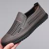 2024 Summer Shoes for Men Leather Sandals Breathable Hollow Out Slip-on Loafers Leather Casual Shoes