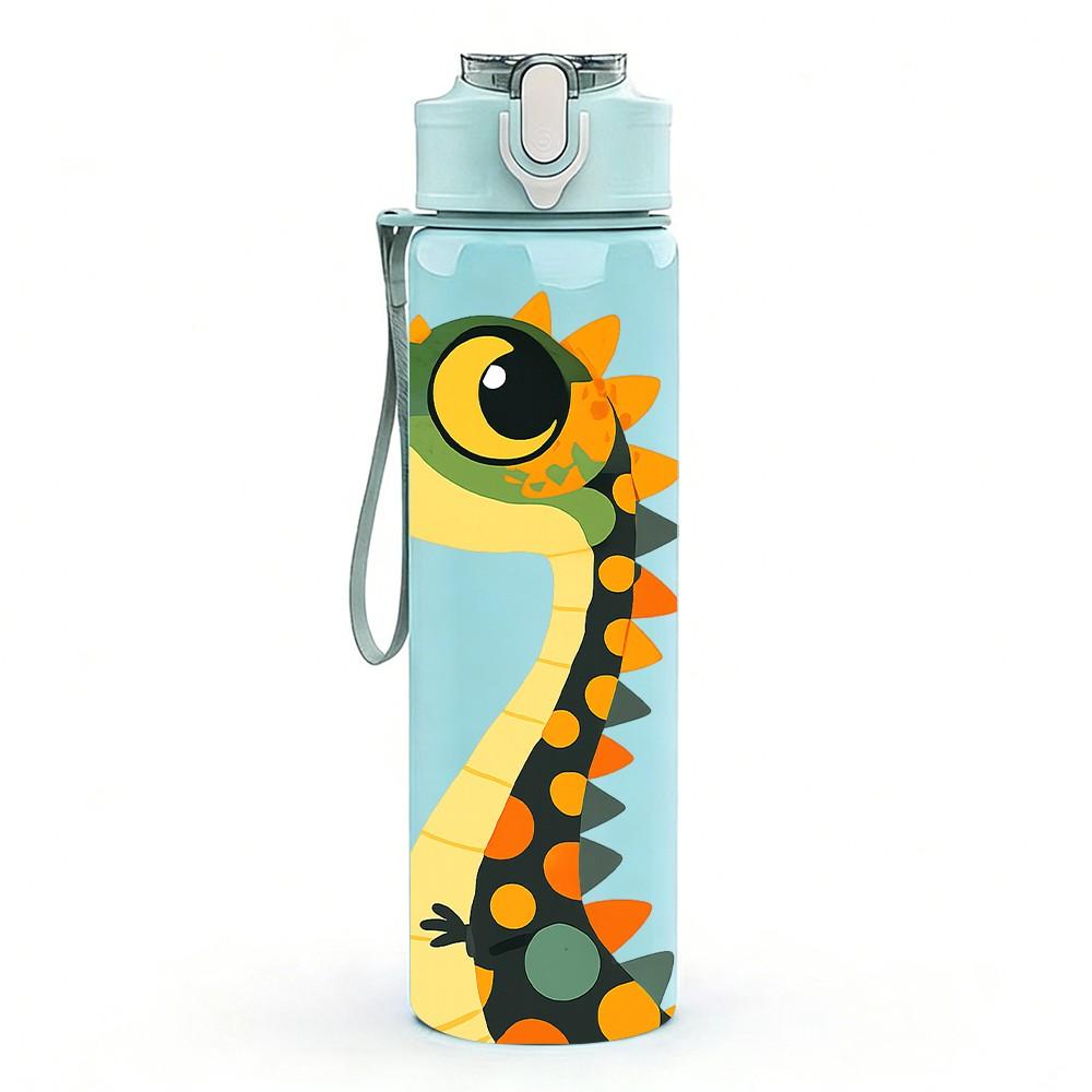 1PC Tall Green Dinosaur Cartoon 750ml Color Plastic Sports Water Bottle Leakproof Flip Straw Lid Suitable for Sports Office Home Use