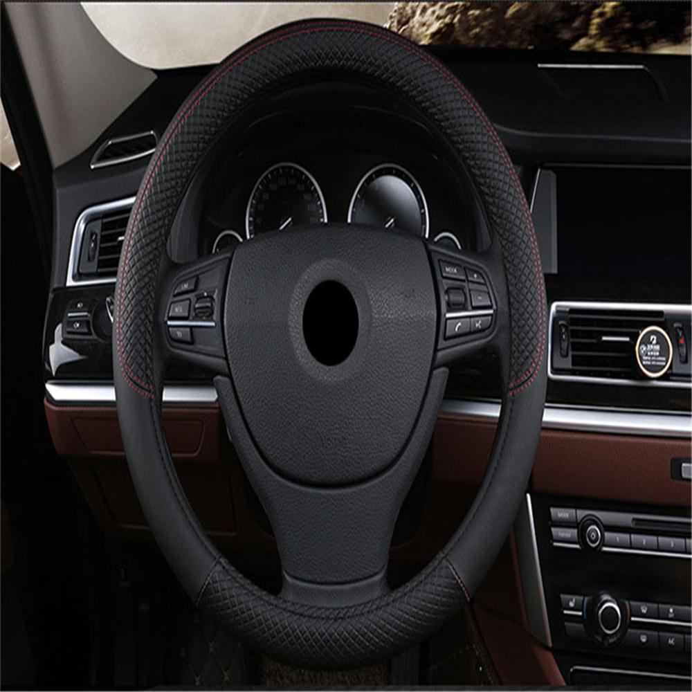 Car Black 38cm PU Leather Steering Wheel Cover Skidproof Comfortable Car-styling