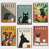 Boho Minimalist Cartoon Dog Cat Cafe Canvas Wall Art Cute Animal Coffee Poster Kitchen Living Room Decor Gift for Pet Lovers