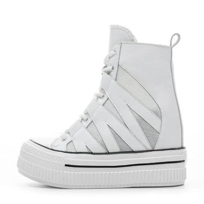 Мода 13СМ Кожа из микрофибры Натуральные Ботильоны Сандалии Женские Платформа Танкетка Скрытые Каблуки Летняя Осенняя Обувь Полые Массивные Кроссовки