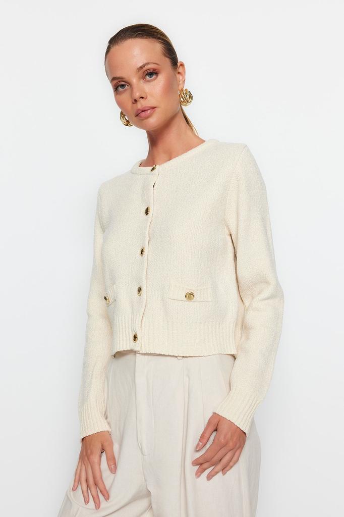 Women's Elegance Style Cardigan Black Premium Yarn Special Yarn Pocket Detailed Knitwear Cardigan