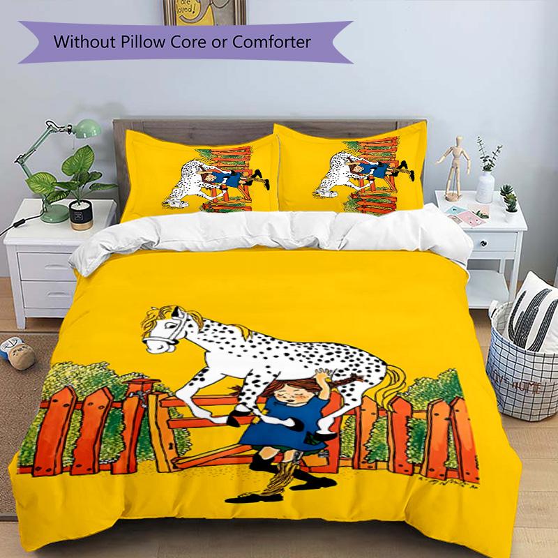 Pippi Longstocking 3pcs Bedding Set Duvet Cover Closure Includes 1 Duvet Cover & 2 Pillowcases for All Seasons Bedroom Home Dorm Decor