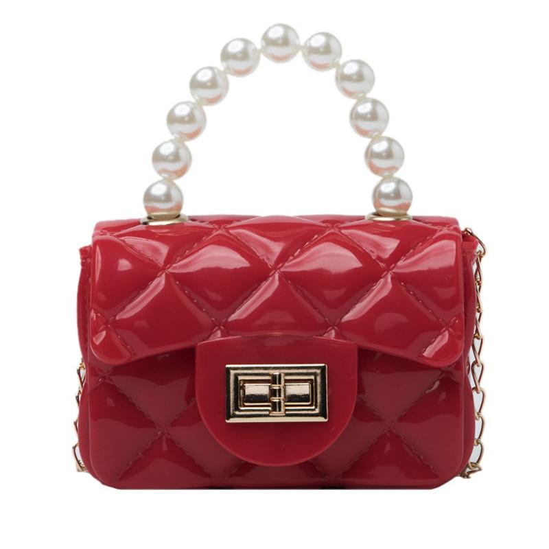 Pearl Rhombus Grid Chain Handbag With Hardware Buckle Single Shoulder Jelly Bag
