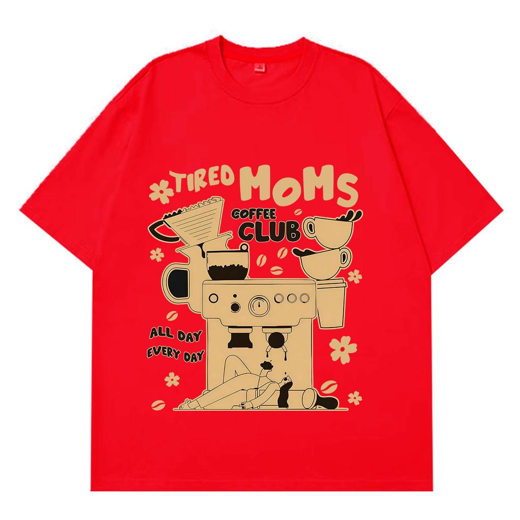 Tired Moms Coffee Club Funny Retro Coffee Lover Graphic Tshirt Unisex Unisex Fashion Tshirt Summer Cotton Hiphop Loose Tshirts