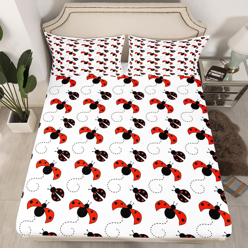 Ladybug Comforter Cover Set Ladybug On Green Leaf Duvet Cover Wild Wildlife Theme Microfiber Bedding Set 3pcs for Kids Teens