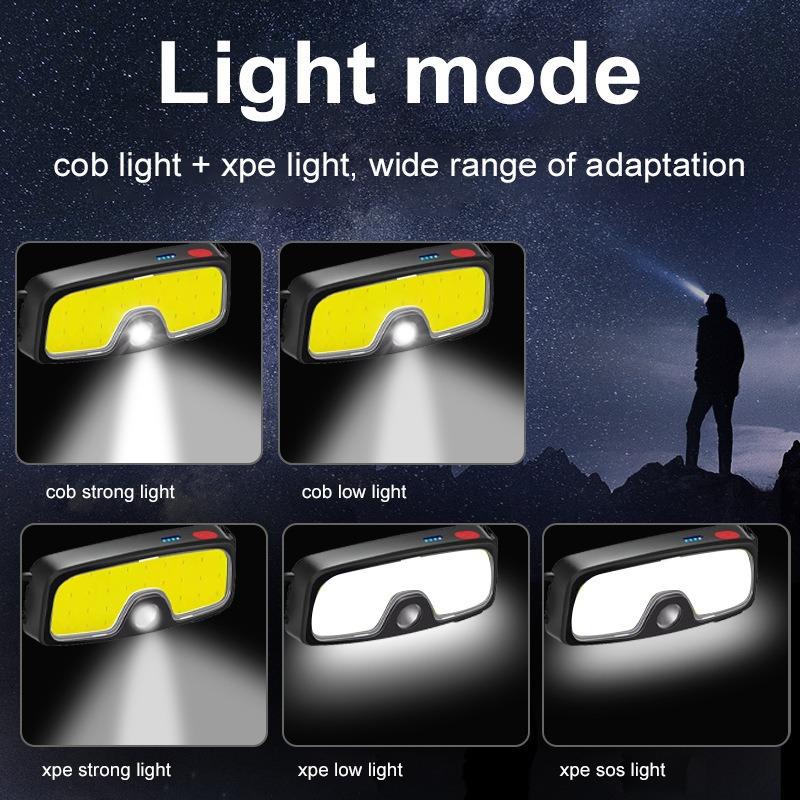 LED Camping Super Bright COB Headlight Multifunctional Rechargeable Built In Battery Power Display Waterproof Head Torch Light