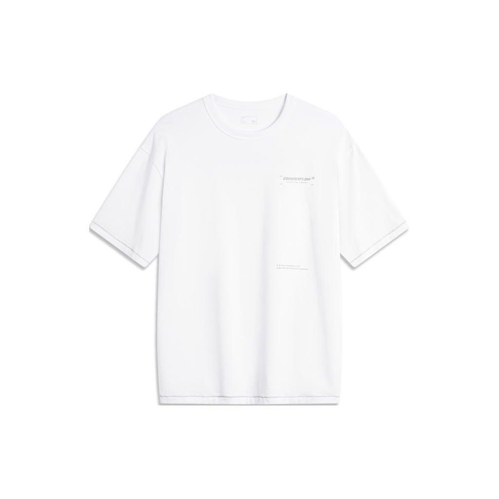 Li-Ning CF Letter Print Loose Fit Round Neck Short Sleeve T-Shirt Unisex Tops Standard-White ATSU617-1