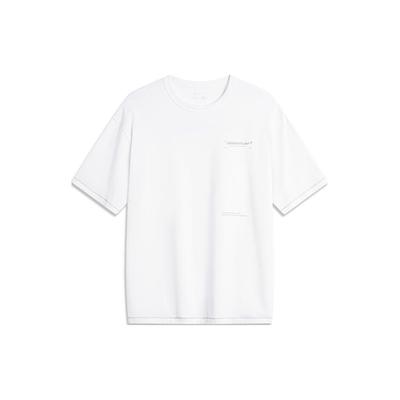 Li-Ning Футболка свободного кроя с круглым вырезом и коротким рукавом с принтом CF Letter, унисекс, стандартная белая ATSU617-1