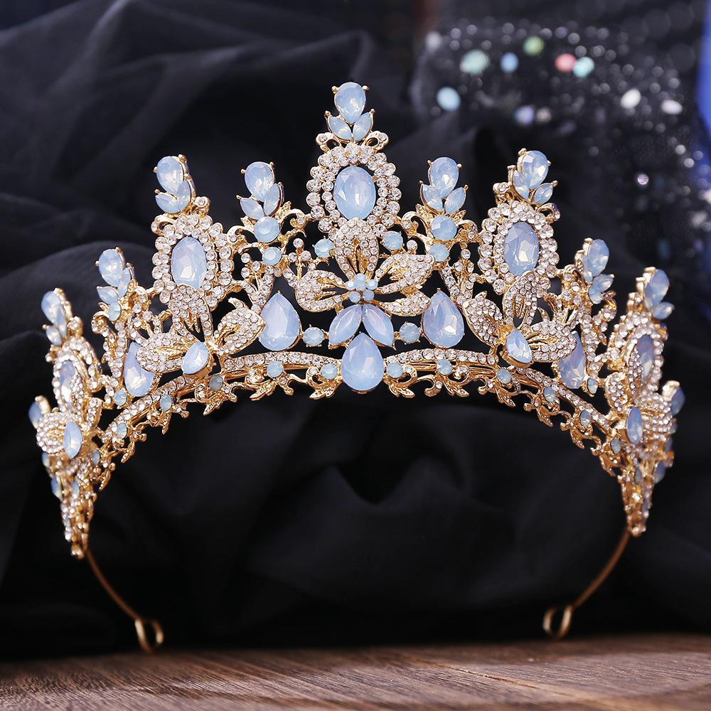 Baroque Luxury Water Drop Flower Crystal Opal Tiara For Women Wedding Girls Birthday Party Elegant Crown Hair Accessories