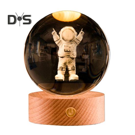 3D прозрачный шарообразный светильник, искусственный хрустальный шар, ночник с деревянной основой, работающий от USB, для декора спальни, гостиной