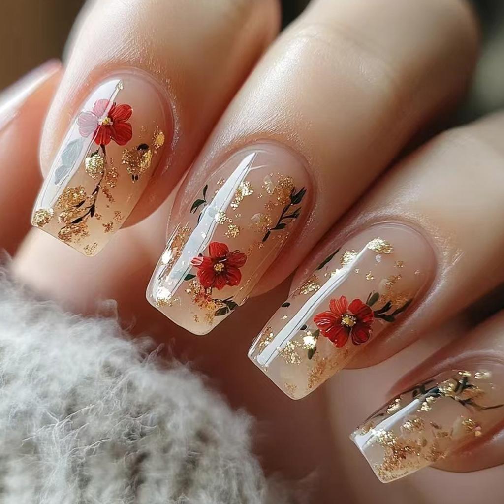 24Pcs Square Press On Nails Glue On Nails French Fake Nails Designs False Nails Artificial Nails Gifts for Women Girls