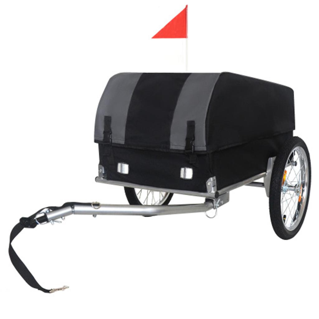 Bicycle Cargo Trailer, Removable Waterproof Cover, 40 kg Capacity, 16-Inch Off-Road Wheels, Foldable Design for Camping and Shopping – Grey/Black