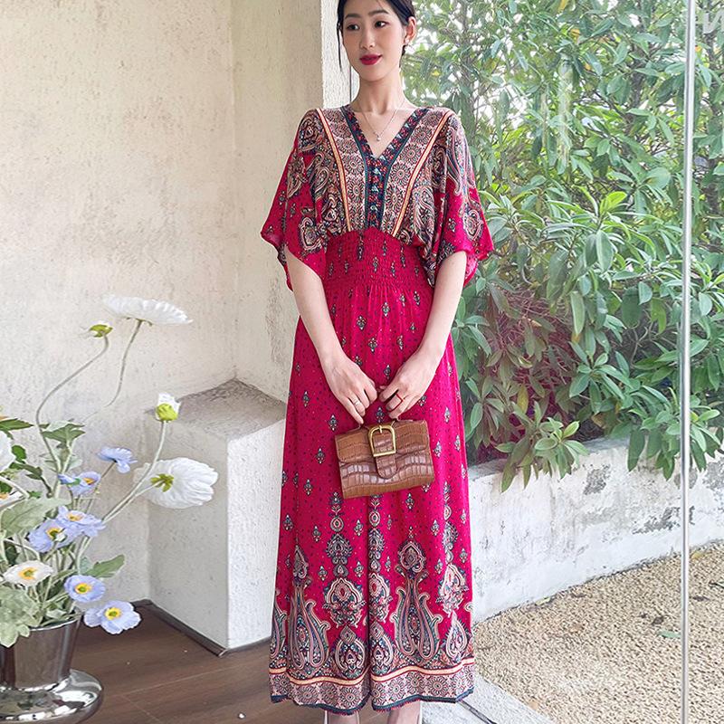 Женское повседневное платье с цветочным принтом и V-образным вырезом, неровный тон, повседневное, с круглым вырезом, длинное