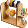 Wooden Yarn Holder Double Revolving Wooden Yarn Dispenser for Crocheting Large Capacity Yarn Spindle Feeder with Side Organizer
