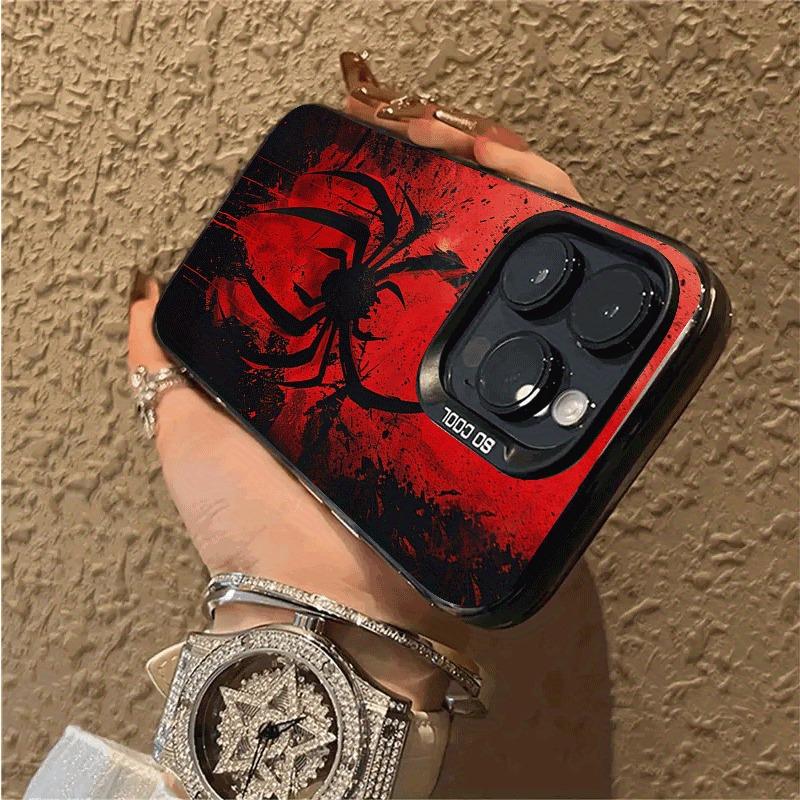 Trendy Retro Black Red Spider Pattern Phone Case for iPhone 16e Pro Max 15 14 13 12 11 Fashionable Phone Shock Absorber Cover