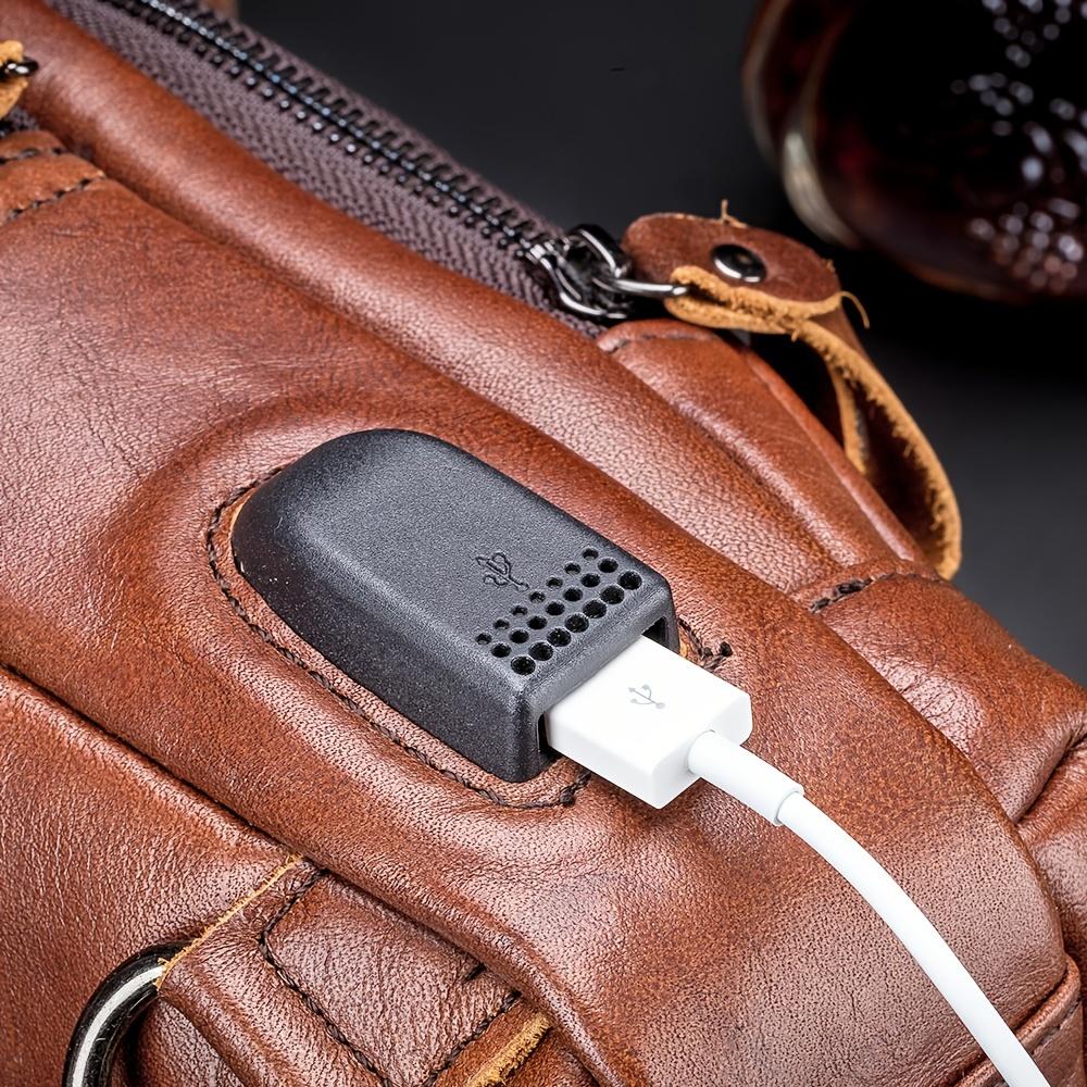 BULLCAPTAIN Leather Men's Chest Pocket One Crossbody Bags with USB Rechargeable Chest Bag Can Be Used for 7.9 Inch IPai Pockets