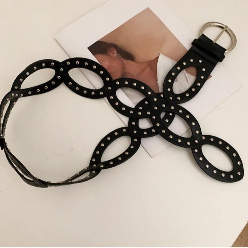 Adjustable Cowgirl Waist Belt Hollow Out Rivet Waist Belt PU Leather Waistbands Dress Decoration