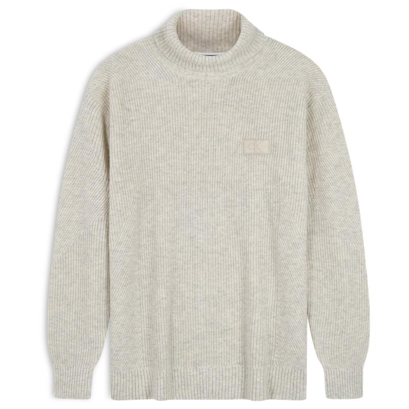 Calvin Klein Casual Commuter Fold-Down Collar Classic Embroidered Logo Wool Blend Base Knit Sweater Men Sweater J324962