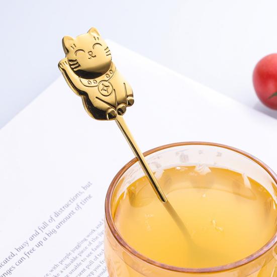 Coffee Spoon Fashion Food Grade Lightweight Dessert Spoon Round Edge Lucky Cat Coffee Spoon Tea Spoon for Home