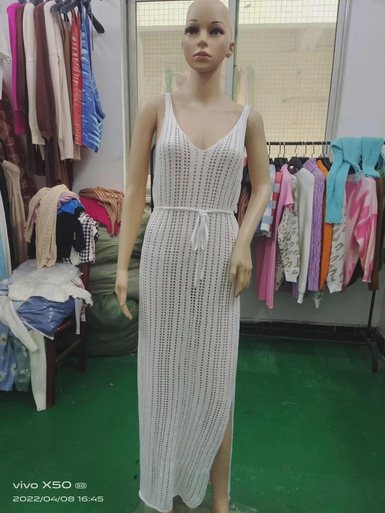 Женское однотонное трикотажное пляжное платье 2024 года