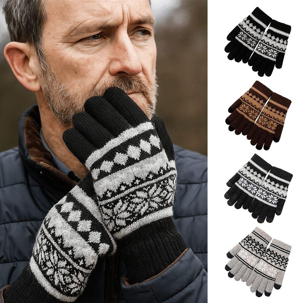 Winter Thick Warm Knitted Gloves Cold-proof Snowflake Pattern Winter Gloves Windproof Touchscreen Five Finger Gloves