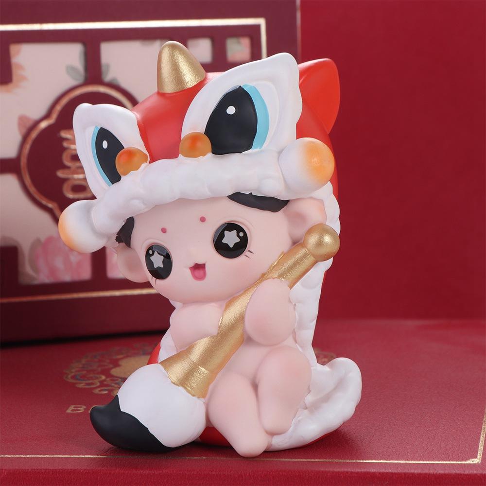 Мальчик и девочка Танец льва Статуя мальчика Китайский стиль Танец льва Украшения Весенний фестиваль