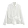 2025 Spring Women's Draped Lapel Shirt with Versatile Knot Decoration