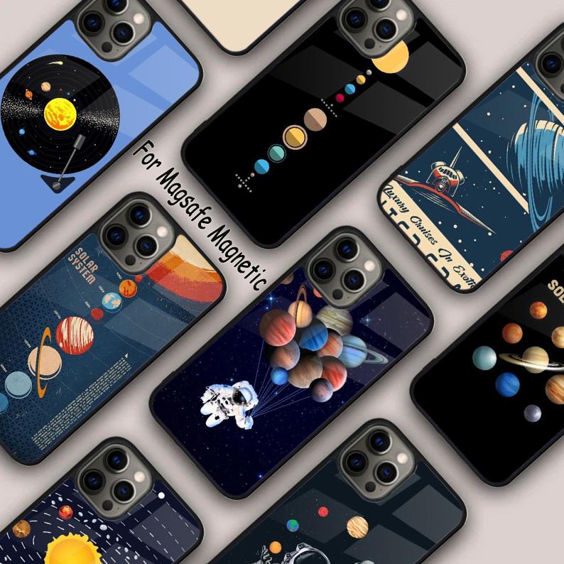 Космические Планеты Солнечная Система Магнитный Чехол для Телефона Для APPLE iPhone 17 Air 16 14 13 12 Pro Max 15 Plus Беспроводная Зарядка MagSafe Чехол
