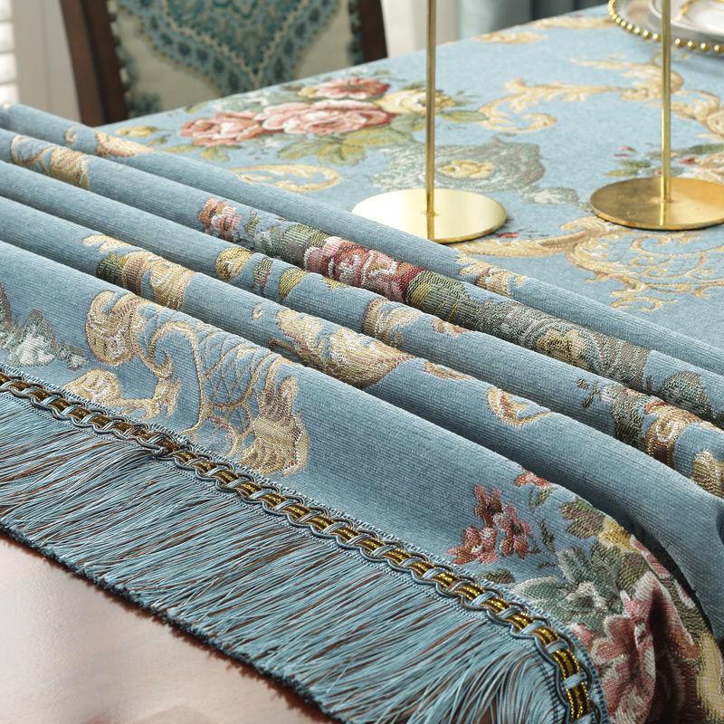 European Style Flower Tassel Tablecloth Thicken Chenille Rectangular Table Cover Round Dining Table Coffee Cloth Dust-proof