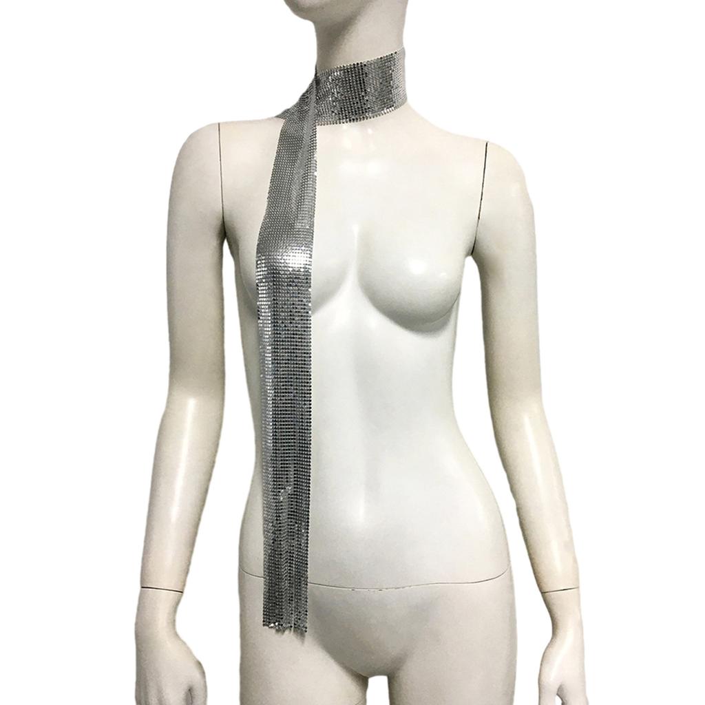 Блестящий шарф для женщин Цепочка-воротник Полностью пайетки Ночной клуб Вечеринка Рейвы Костюм Блинг-блинг Чокер