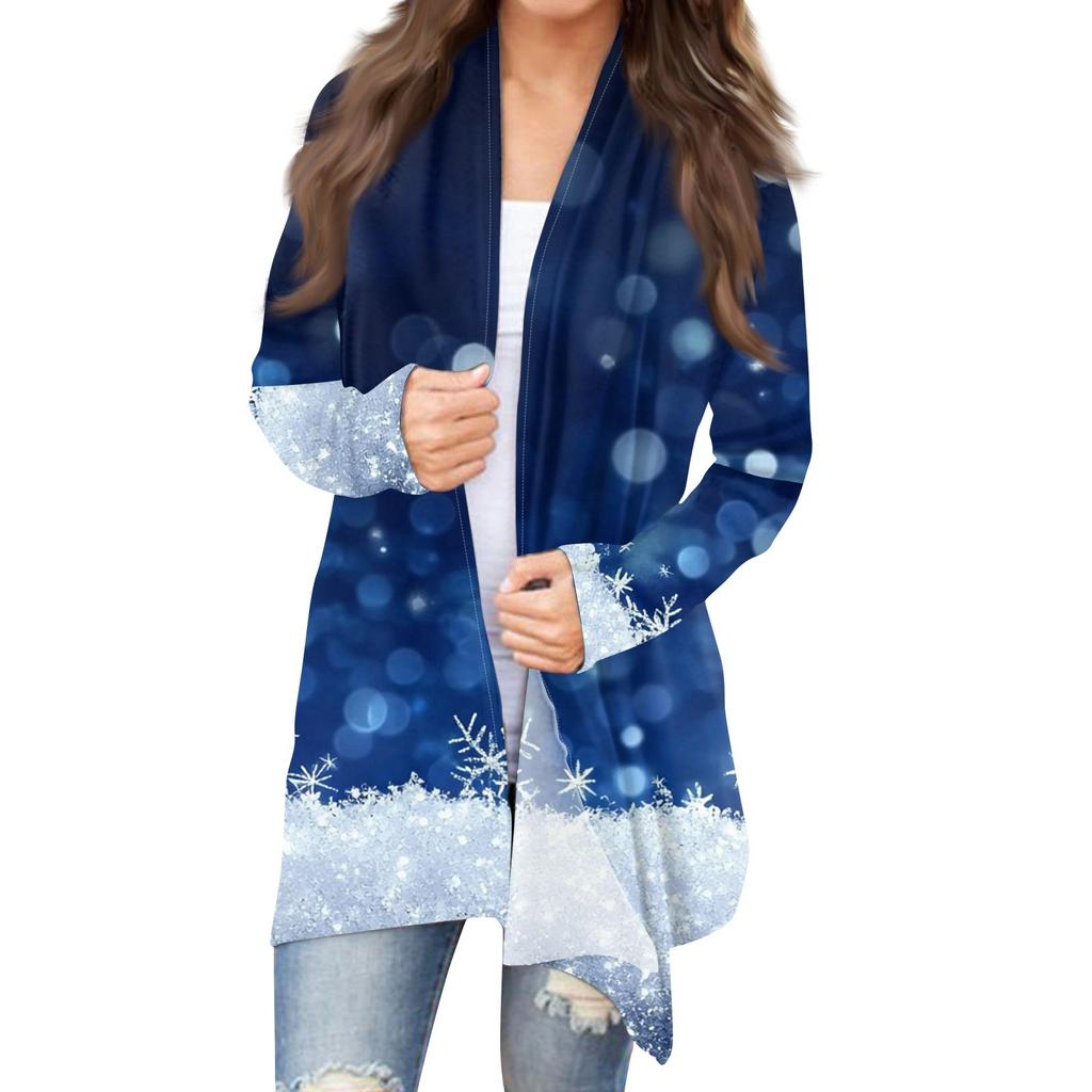 Women's Fashion Christmas Print Jacket Long Sleeve Casual Cardigan Coat