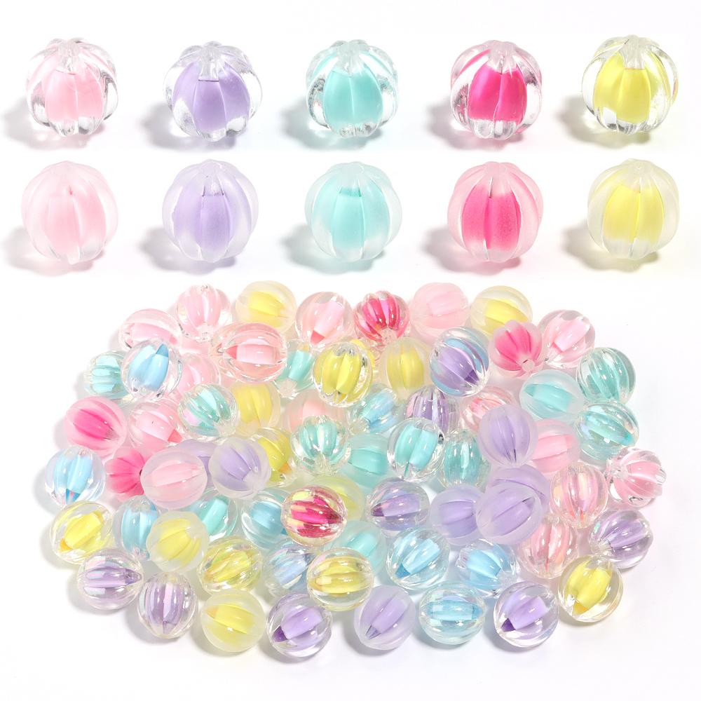 50Pcs 12x11mm Pumpkin Shaped Acrylic Beads Colorful Spaced Beads For Handmade Bracelets Phone Chains DIY Jewelry Accessories