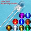 100Pcs White Blue Red Yellow Green 5mm 3mm Round LED Assortment Kit Ultra Super Bright Light Emitting 6000-6500k Diode Bulb Lamp