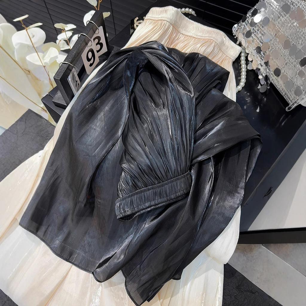 Юбка-плиссе из перламутровой пряжи в складку, летняя женская, средней и длинной длины, с высокой талией, новинка 2025 года