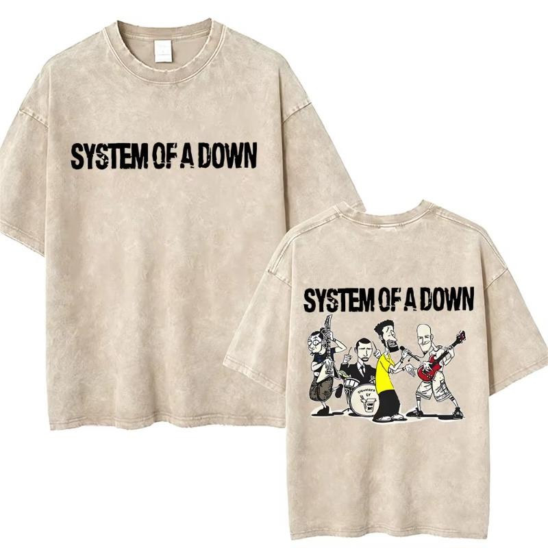 Стирка Винтажная Футболка System Of A Down Мужская Женская Ретро Рок Металл Оверсайз Футболки Мужские Повседневные Хлопковые Футболки с Коротким Рукавом