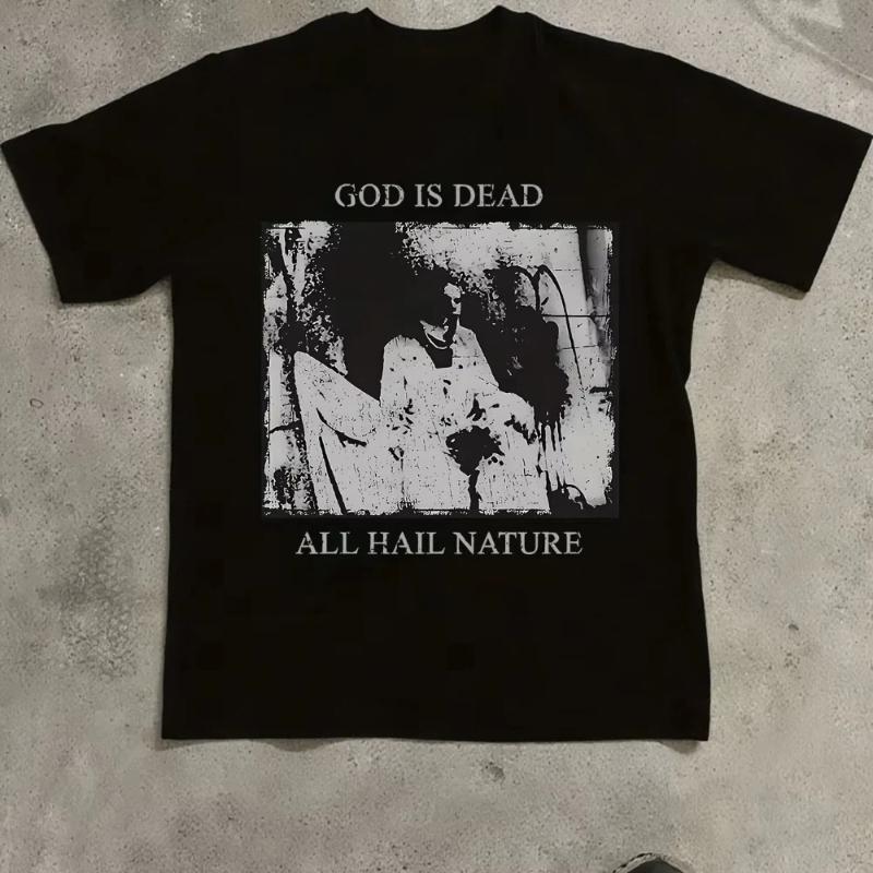 God Is Dead Graphic T-Shirts- Nihilistic and Misanthropic Horror Theme Park T-Shirts Regular Fit Short Sleeve T-Shirts