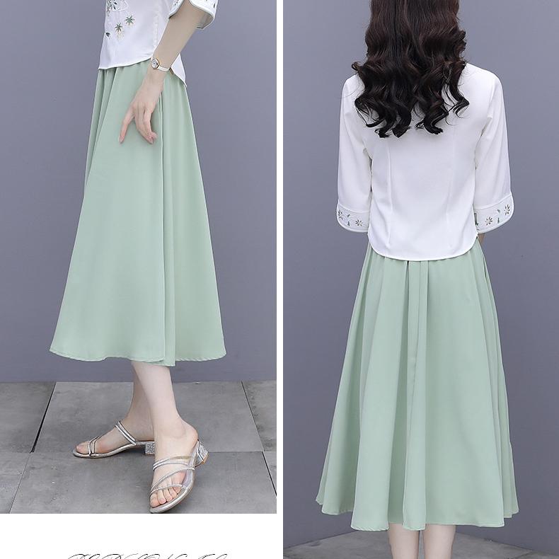 Летний женский улучшенный Cheongsam в китайском стиле из двух частей, верхняя юбка, наборы с художественной вышивкой