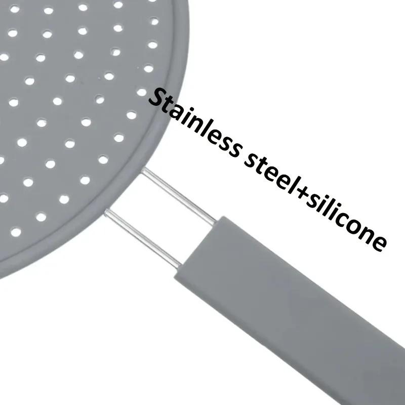 Silicone Kitchen Splatter Screen with Handle Heat-resisting Oil Splash Guard Drain Board Cover Kitchen Frying Pan Lid