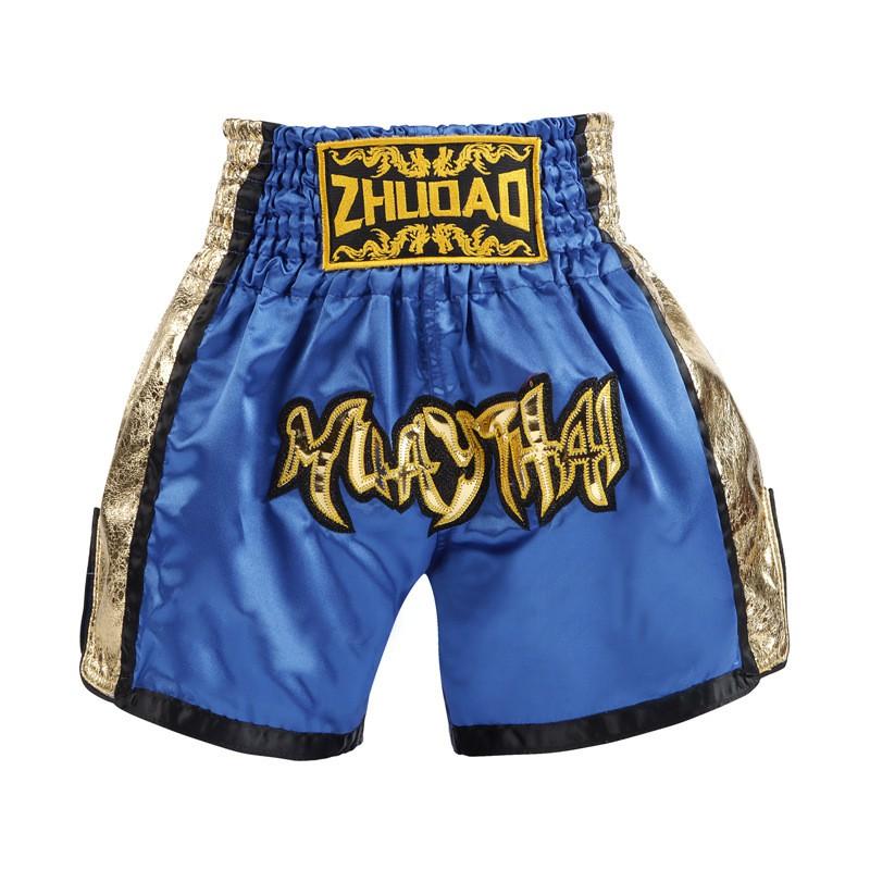 Muay Thai Shorts High Kick Boxing Training Pants Side Shiny Leather Combat Sports